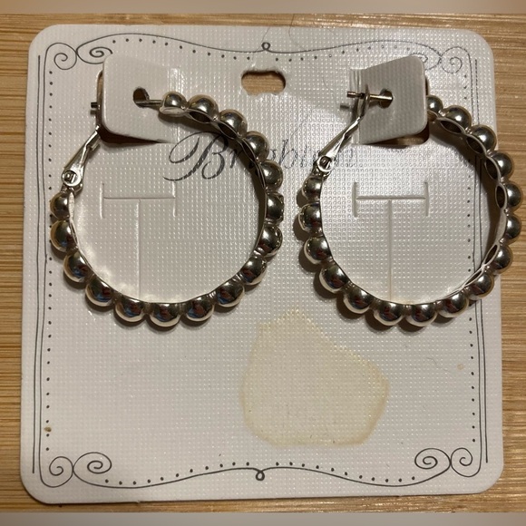 BRIGHTON Beaded Medium-Size Silver-Tone Authentic Quality Hoop Earrings $68 NWT - Picture 2 of 5